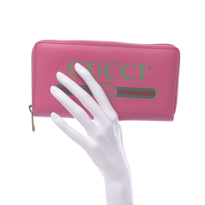 Gucci Grained Calfskin Logo Zip Around Wallet Box Pink Green 2 of 7