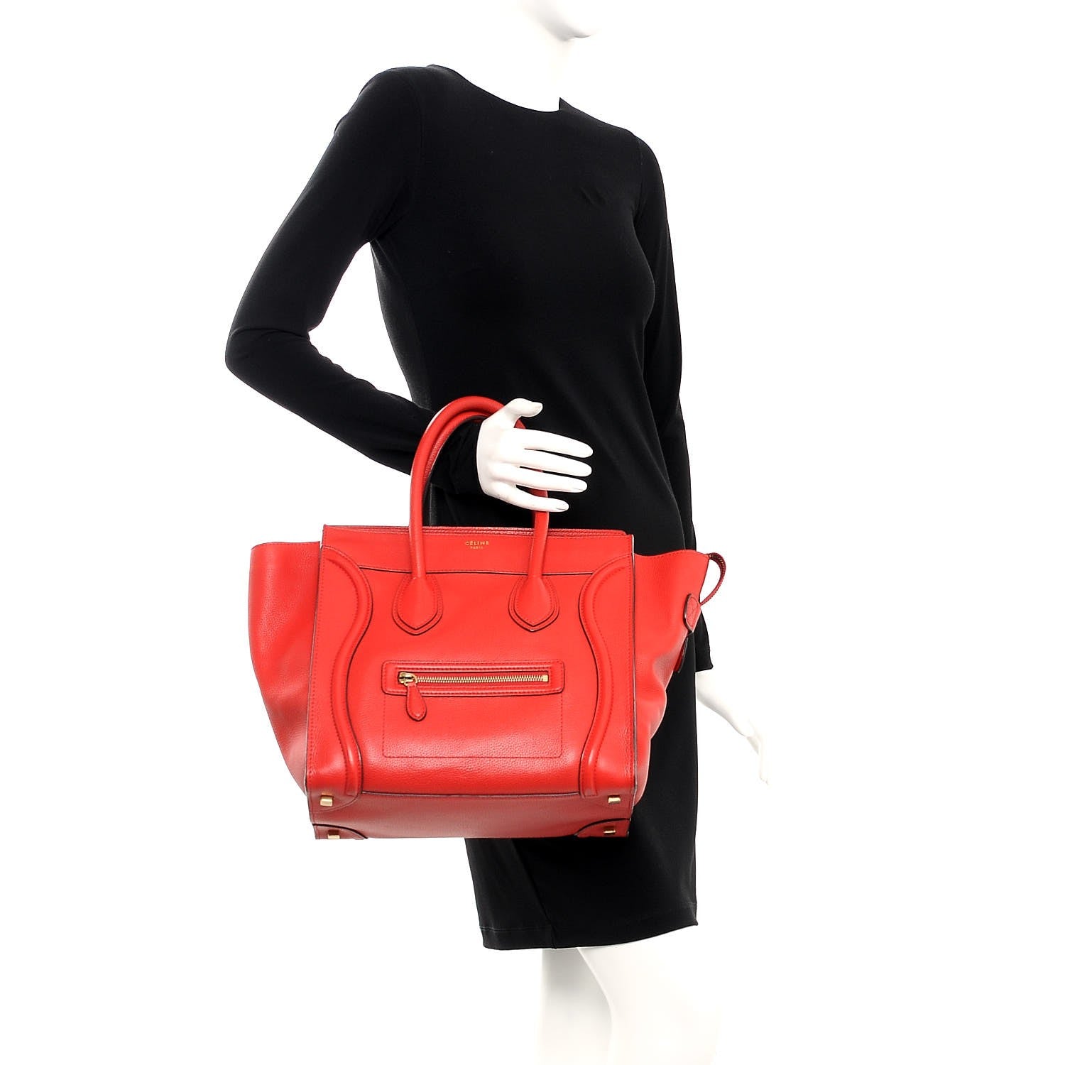 Celine Drummed Calfskin Mini Luggage Coquelicot 2 of 19