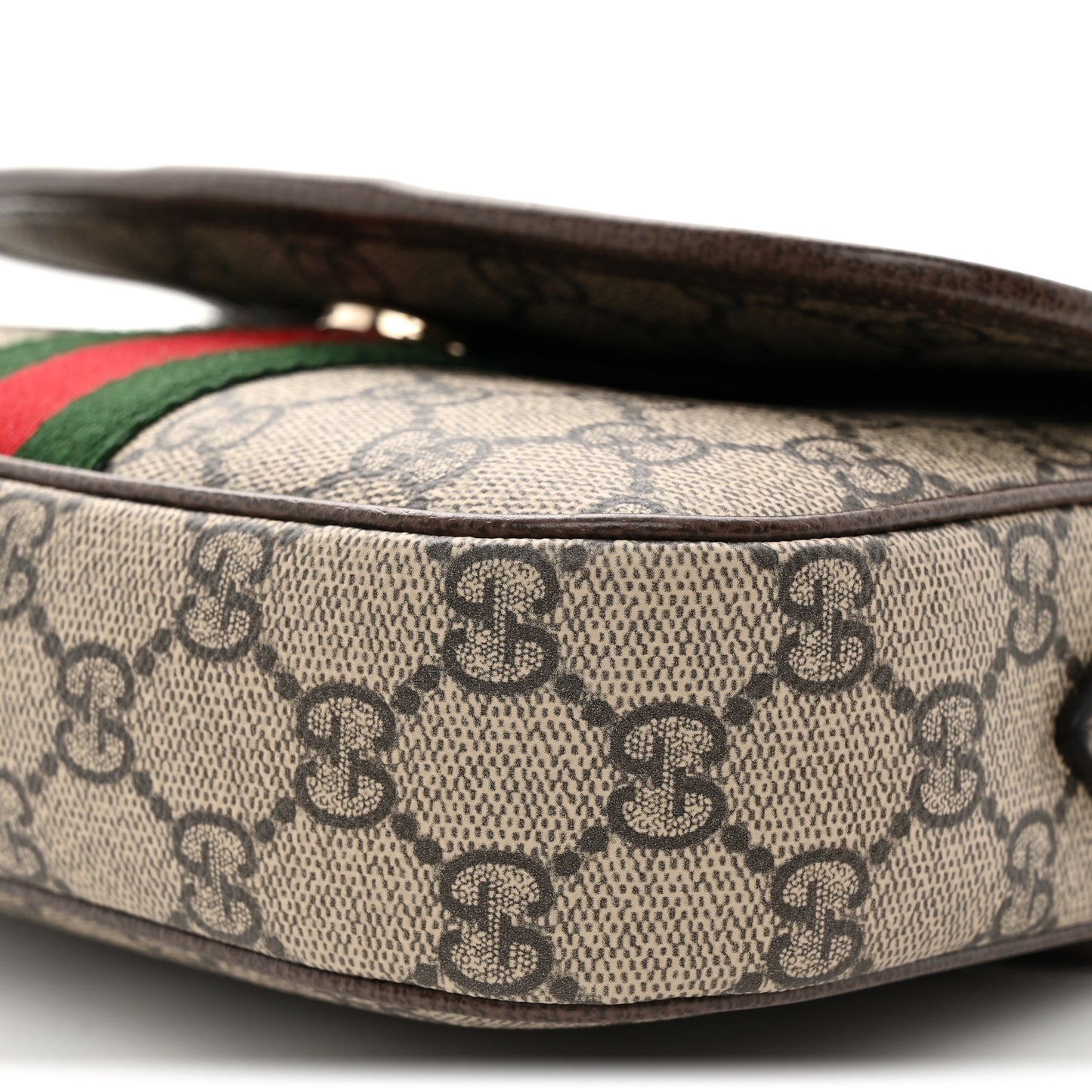 GG Supreme Monogram Textured Dollar Calfskin Small Ophidia Top Handle Shoulder Bag Beige Brown