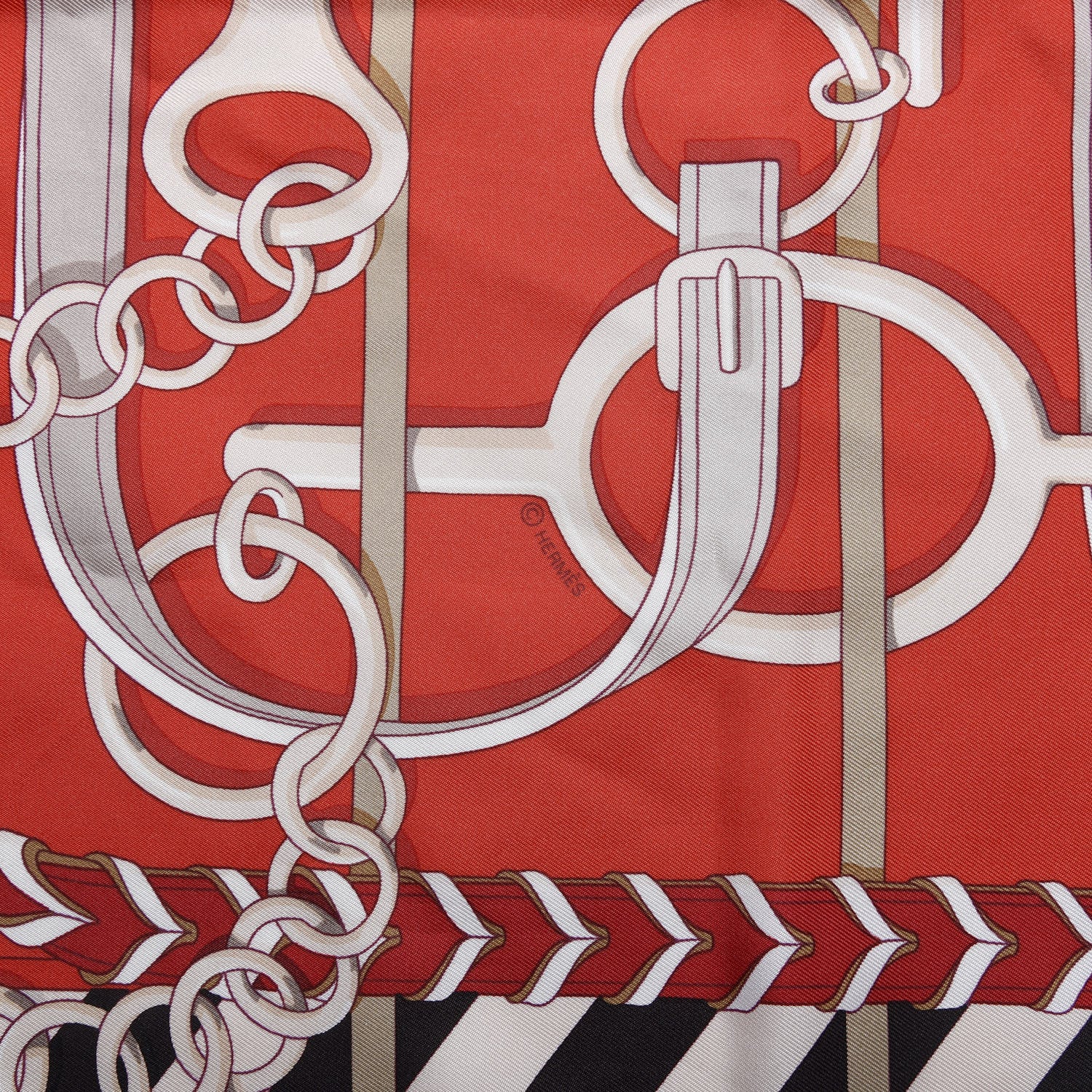 Hermes Silk Panoplie Equestre Scarf 90 Rouge Creme Ebene 3 of 3
