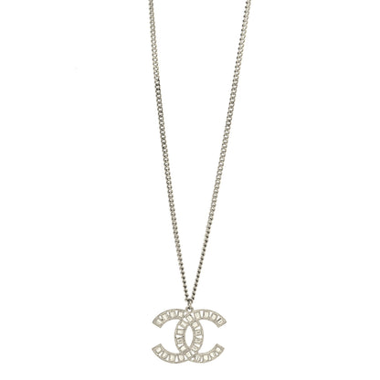 Chanel Metal Crystal CC Long Chain Necklace Silver 1 of 5