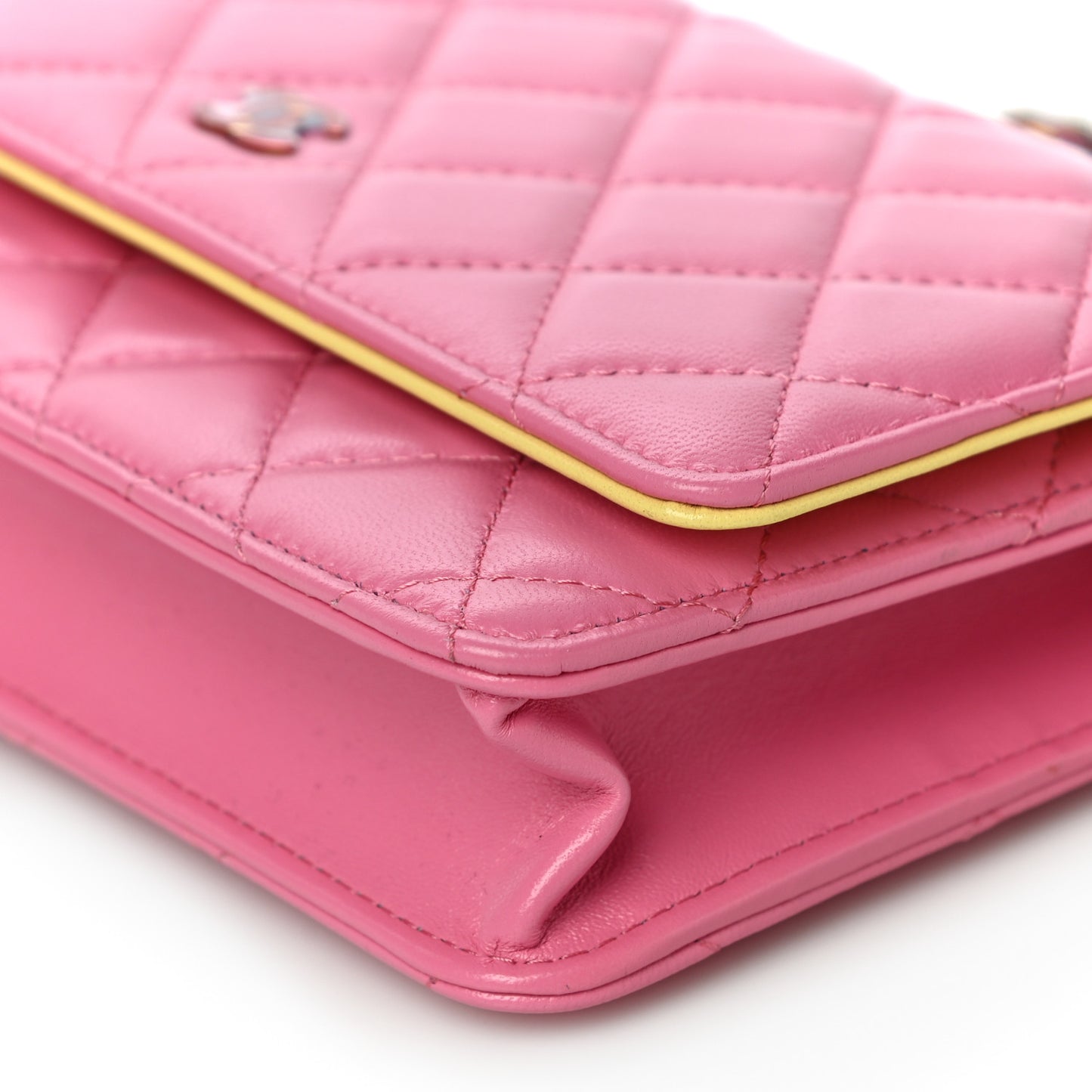 Lambskin Quilted Wallet On Chain WOC Pink Yellow