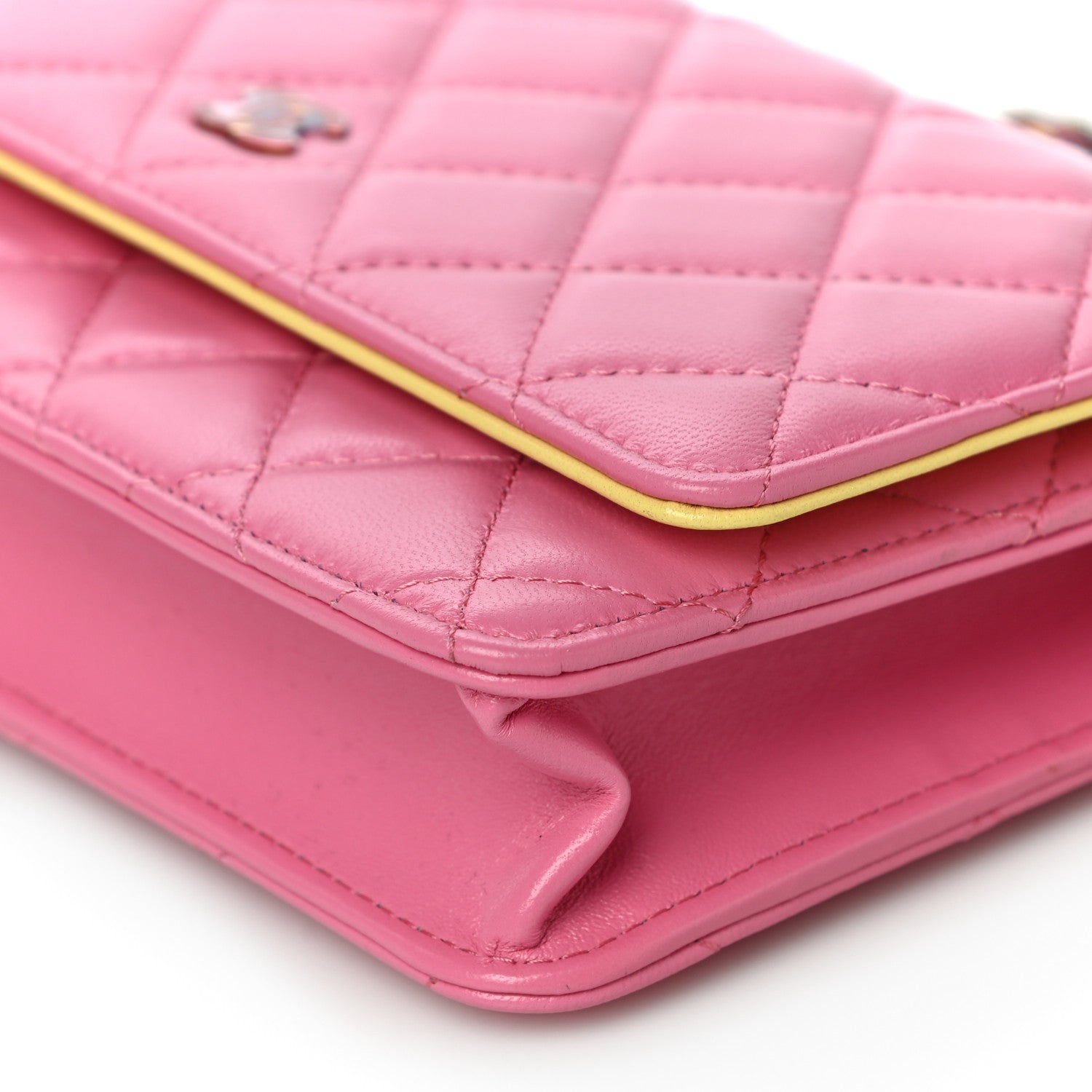 Chanel Lambskin Quilted Wallet On Chain WOC Pink Yellow 10 of 11