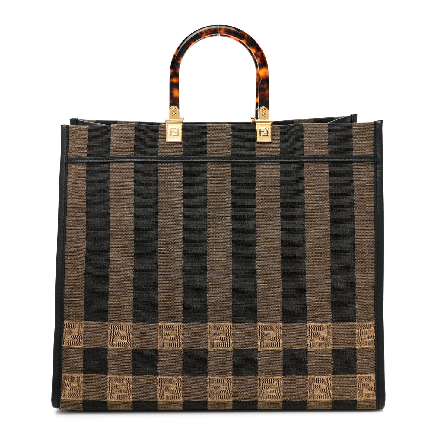 Fabric Jacquard Vitello Seta Plexiglass Pequin Gingham Large Fendi Sunshine Shopper Tote Tobacco Moro Black