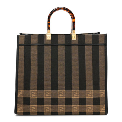 Fendi Fabric Jacquard Vitello Seta Plexiglass Pequin Gingham Large Fendi Sunshine Shopper Tote Tobacco Moro Black 1 of 14
