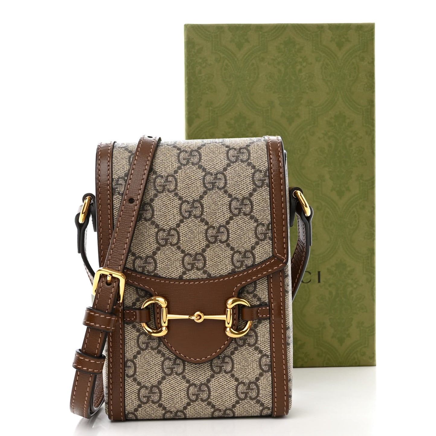 GG Supreme Monogram Mini Horsebit 1955 Crossbody Bag Beige Brown Sugar