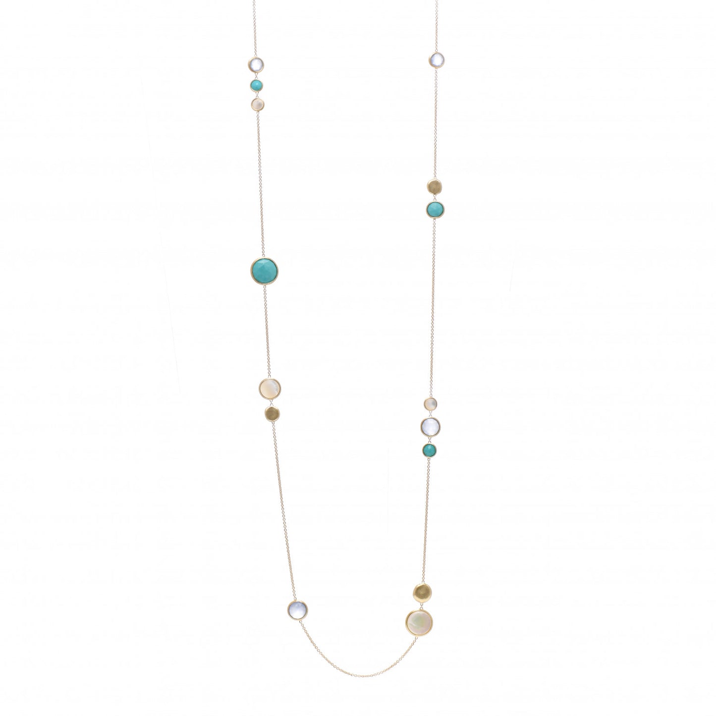 18K Yellow Gold Turquoise Mother of Pearl Chalcedony Jaipur Long Station Necklace