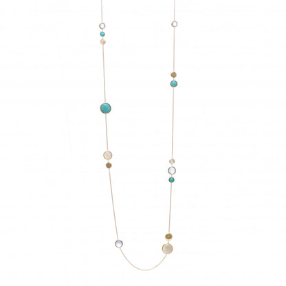 Marco Bicego 18K Yellow Gold Turquoise Mother of Pearl Chalcedony Jaipur Long Station Necklace 1 of 4