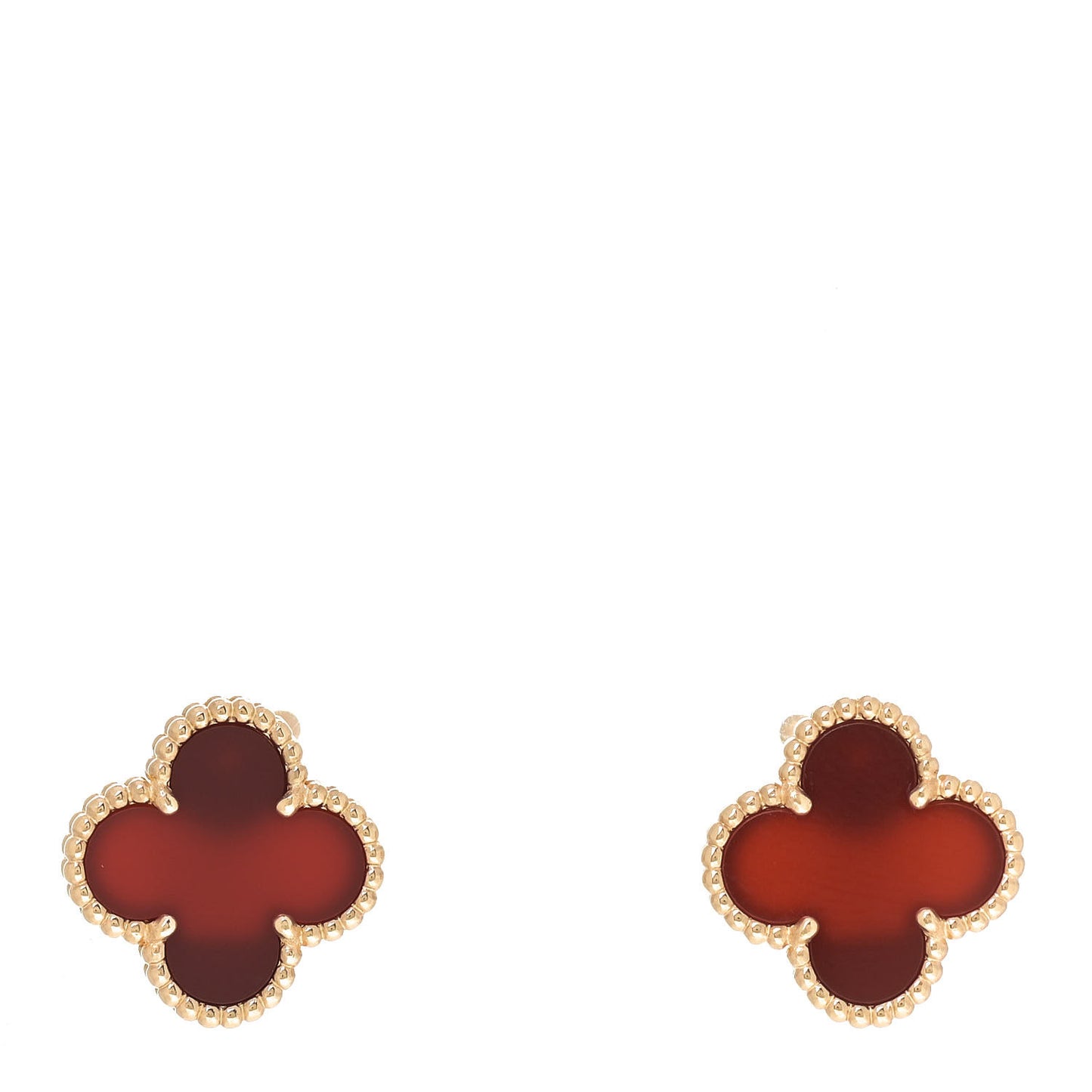 18K Yellow Gold Carnelian Vintage Alhambra Earrings
