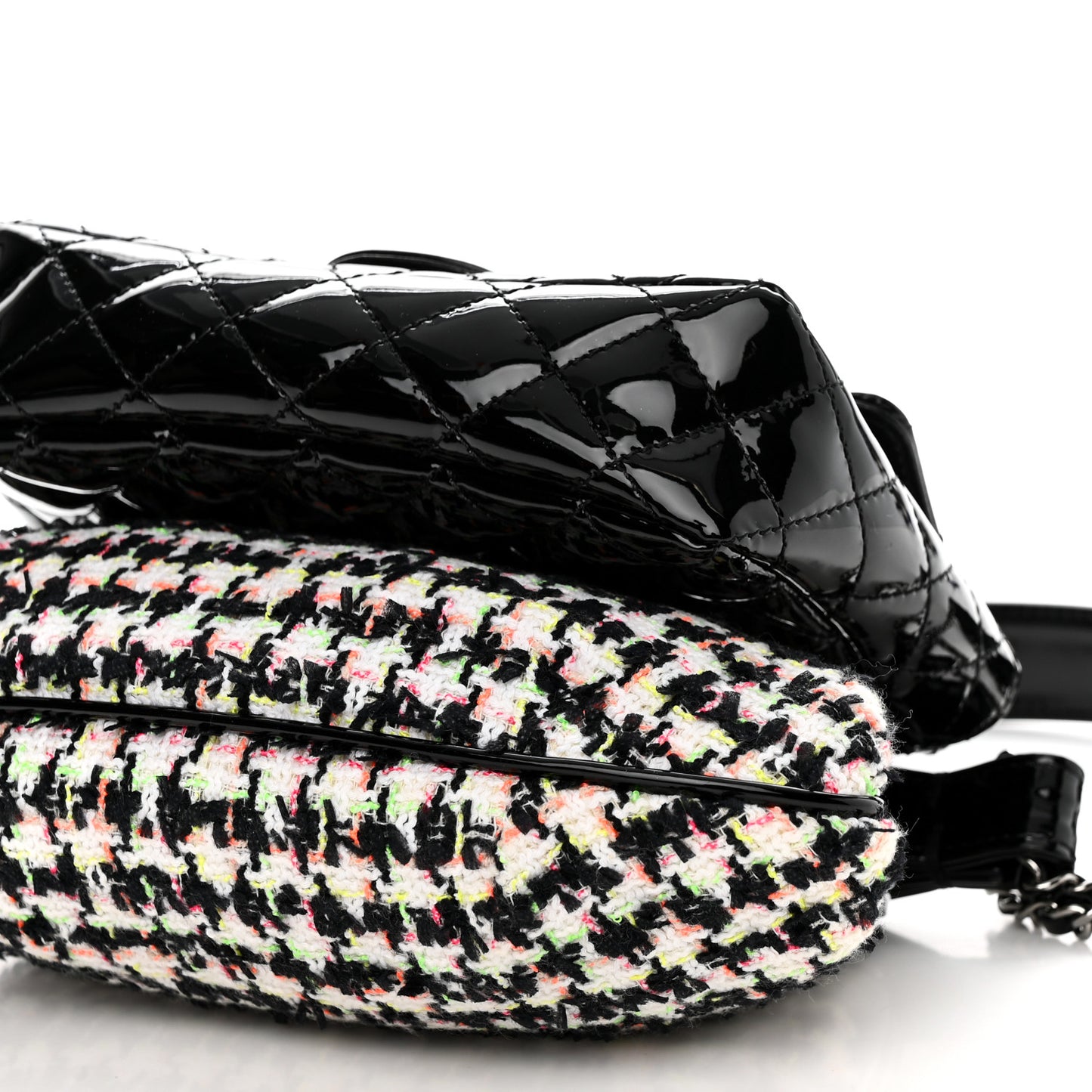 Patent Tweed Mini Kiss Lock Flap Double Bag Black Multicolor