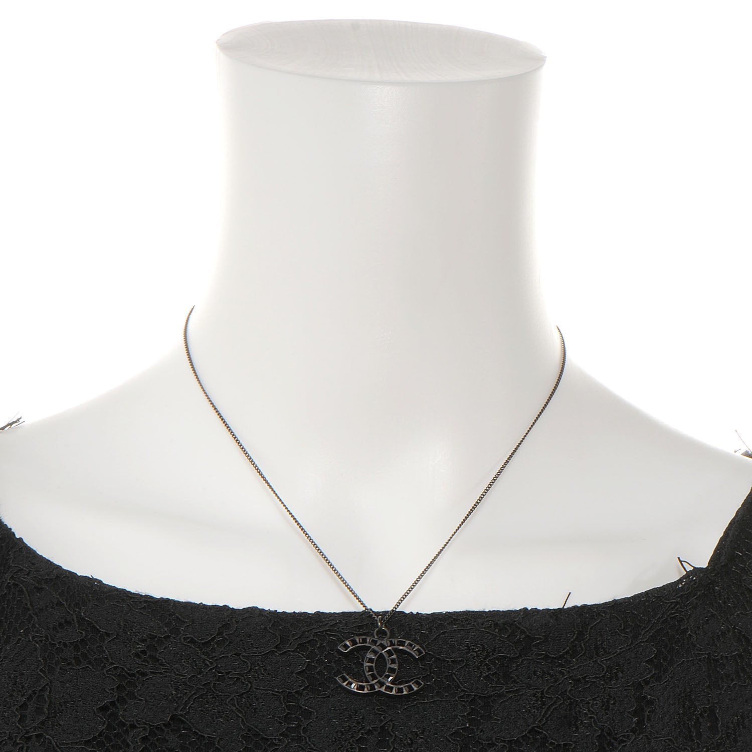Chanel Crystal Studded CC Necklace Dark Silver Black 2 of 4