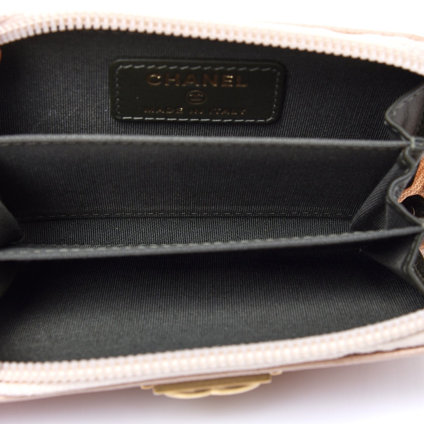 Caviar Quilted Boy Zip Around Coin Purse Wallet Beige Clair