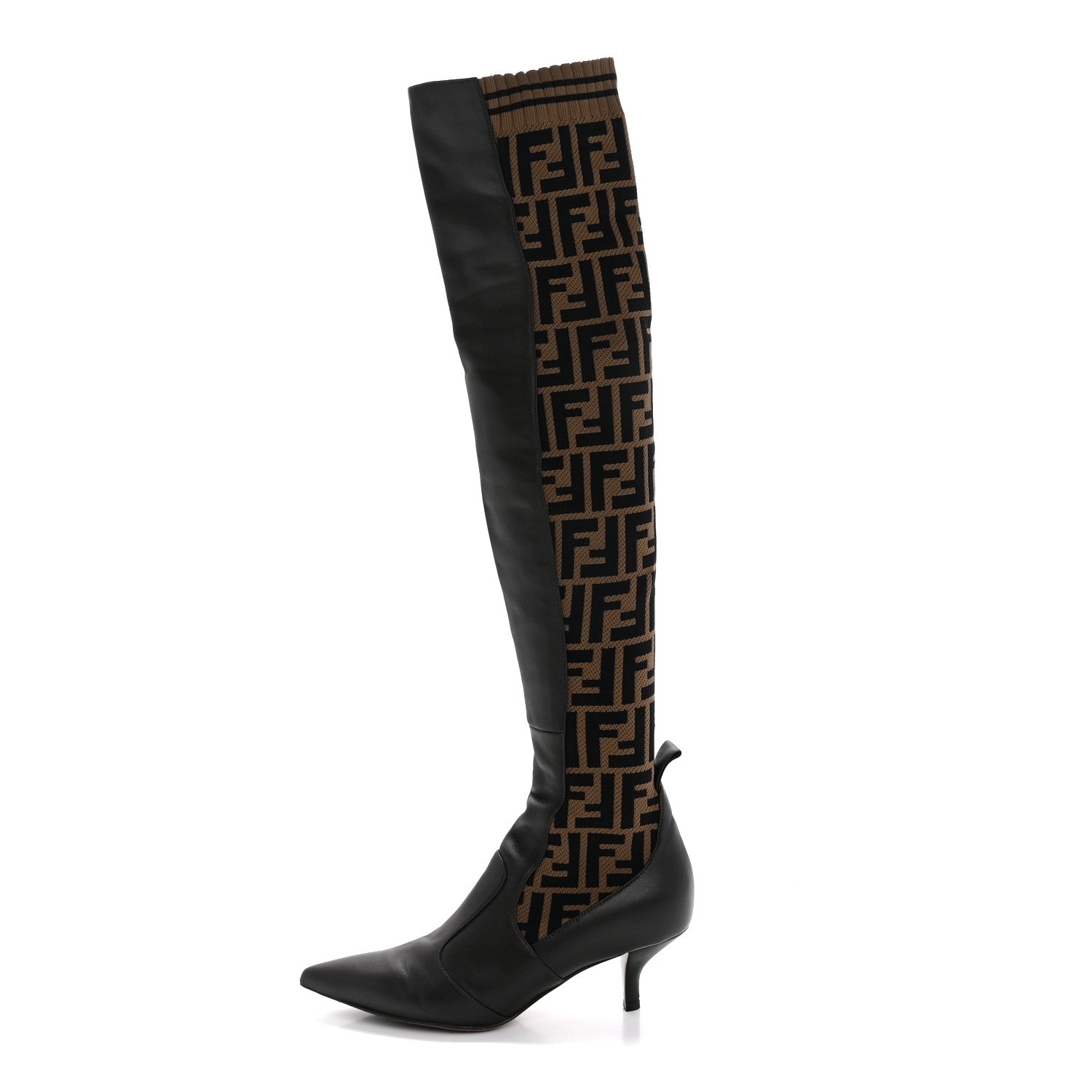 Fendi Nappa Microfiber Fabric FF Rockoko Thigh High Boots 37.5 Ebano Tobacco Black 1 of 10