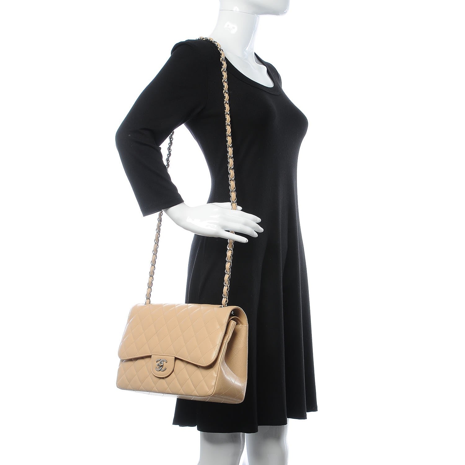 Chanel Caviar Quilted Jumbo Double Flap Light Beige 3 of 14