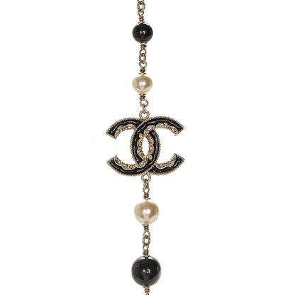 Chanel Pearl Bead Enamel CC Long Necklace Black Gold 4 of 6