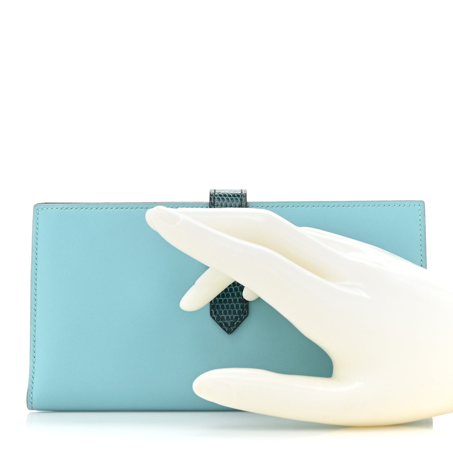 Tadelakt Lizard Bearn Gusset Wallet Bleu Atoll Bleu Petrole