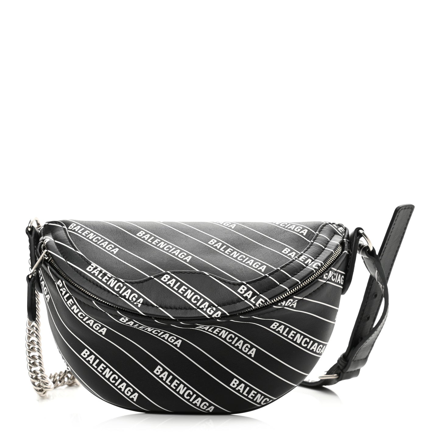 Calfskin Diagonal Allover Logo Print XXS Souvenir Belt Bag Black White