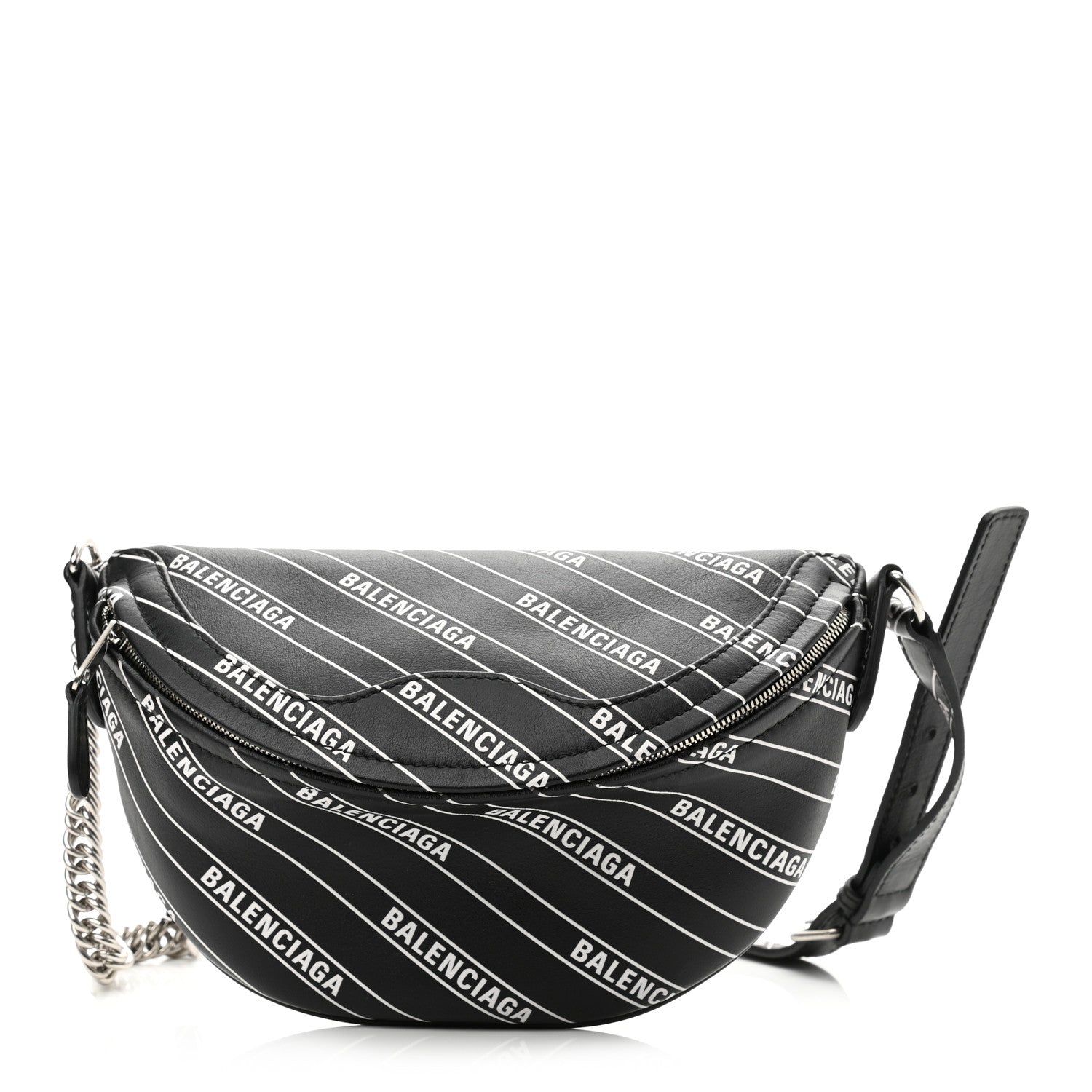 Balenciaga Calfskin Diagonal Allover Logo Print XXS Souvenir Belt Bag Black White 1 of 11
