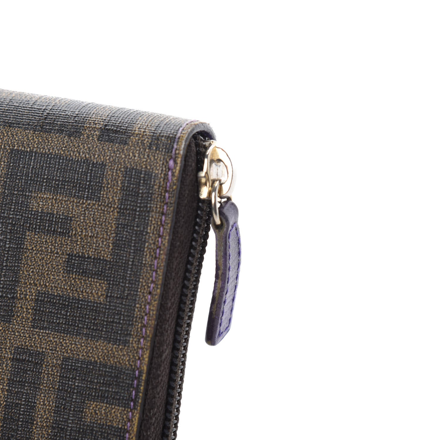 Fendi Zucca Spalmati Vitello Elite Zip Around Wallet Tobacco Viola 6 of 9