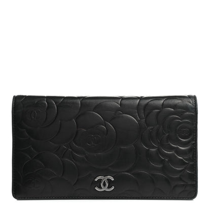 Chanel Lambskin Camellia Embossed Yen Wallet Black 1 of 8