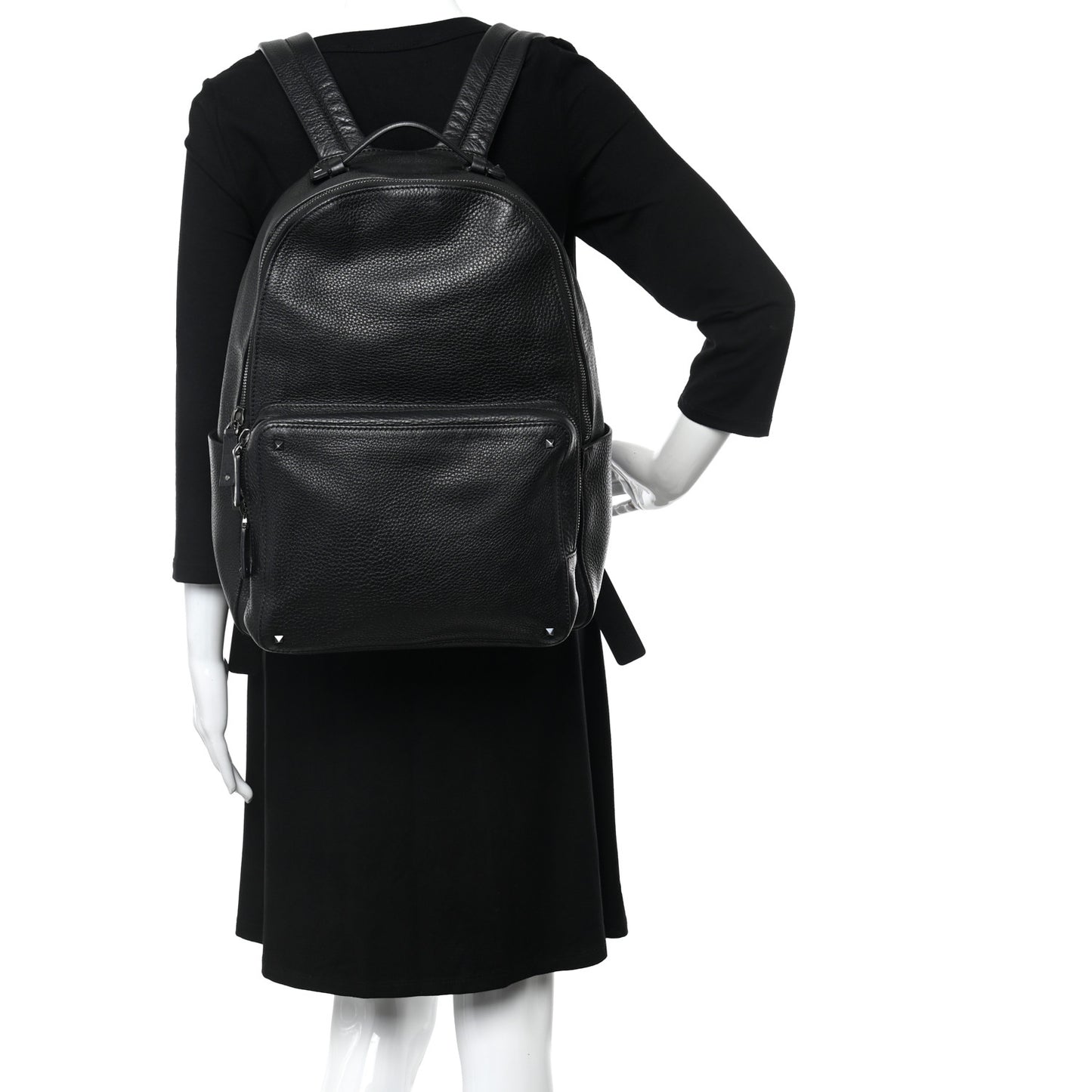 Grained Calfskin Rockstud Backpack Black