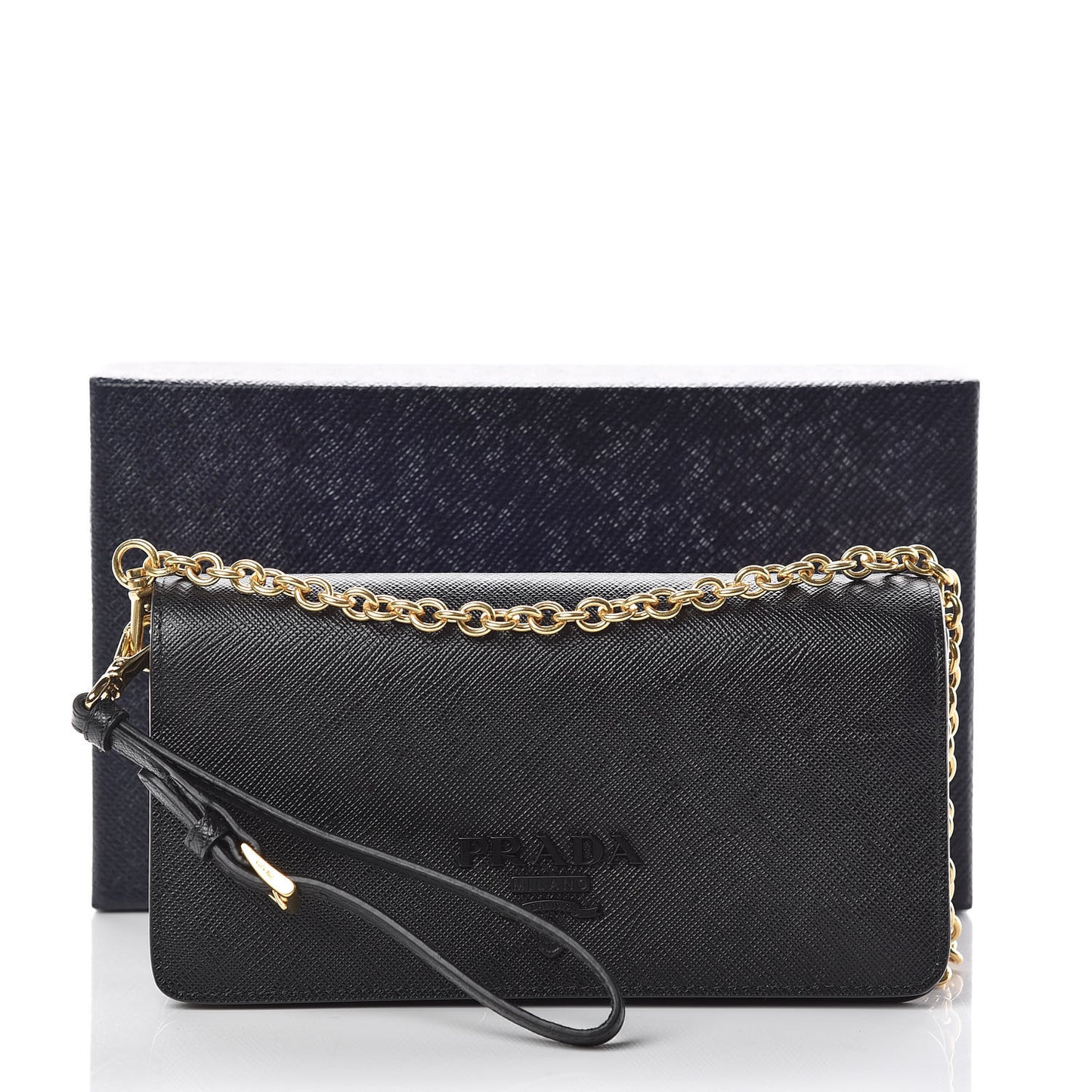 Saffiano Shine Chain Wallet Black