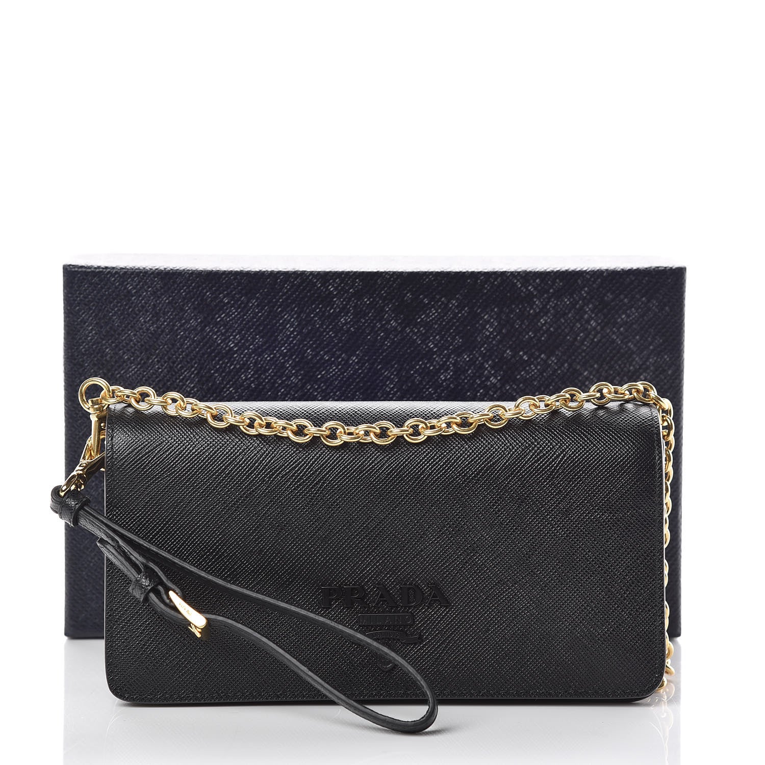 Prada Saffiano Shine Chain Wallet Black 9 of 9