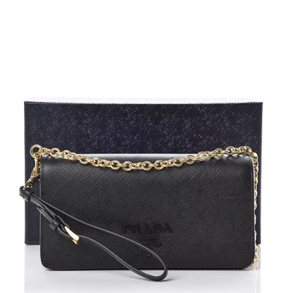 Prada Saffiano Shine Chain Wallet Black 9 of 9