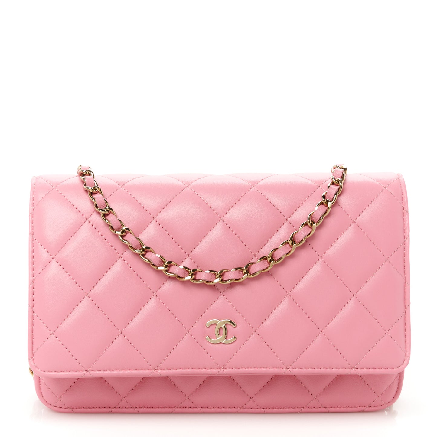 Lambskin Quilted Wallet On Chain WOC Pink