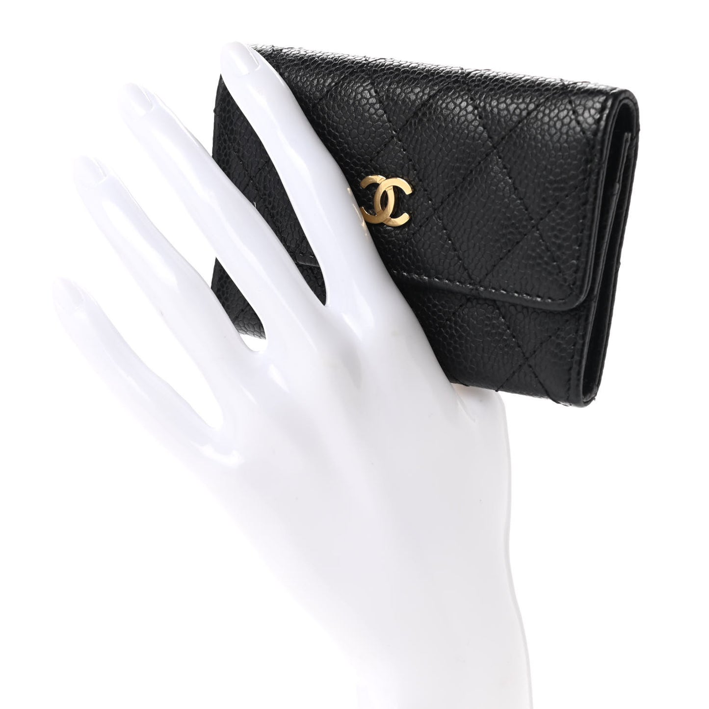 Caviar Quilted Flap Card Holder Black
