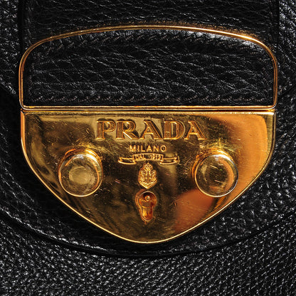 Prada Vitello Daino Pushlock Hobo Black 6 of 8