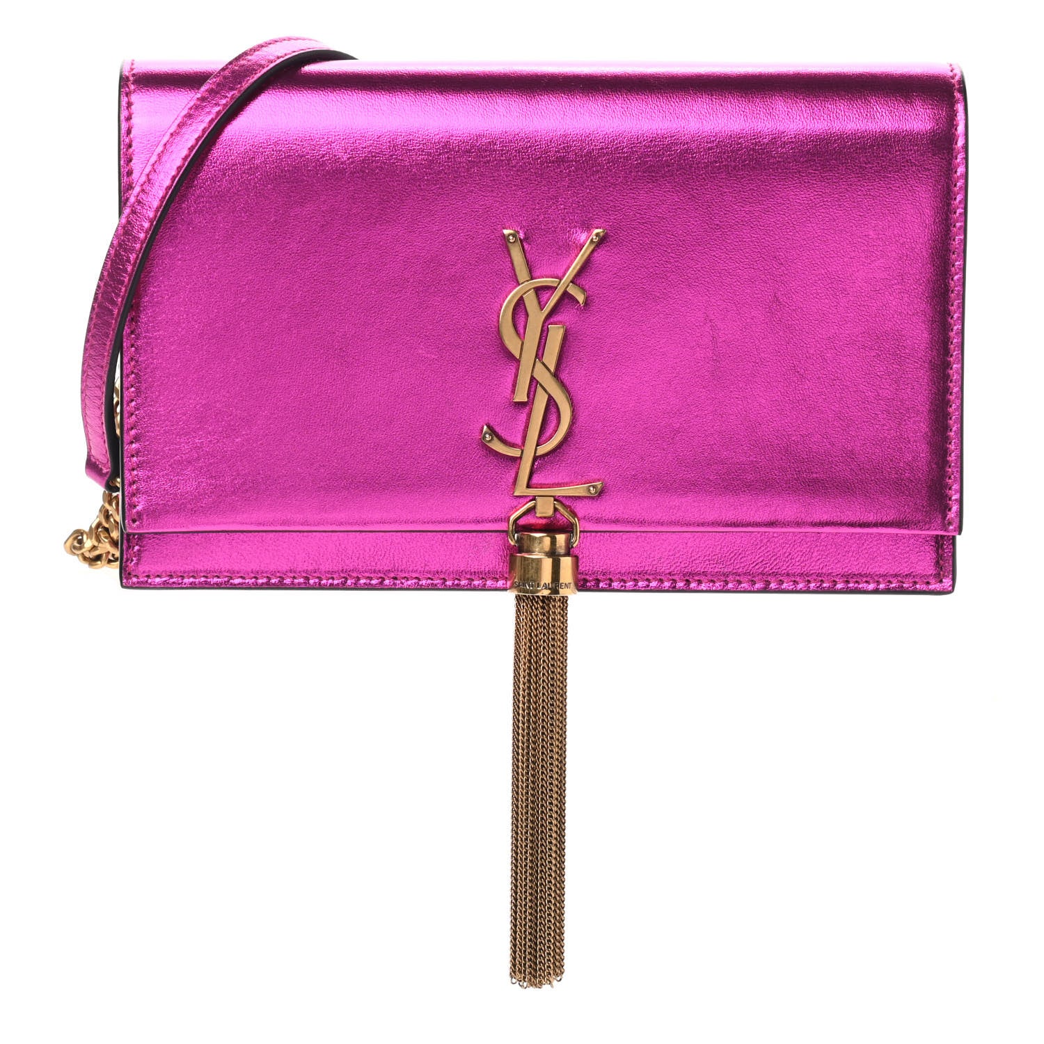 Saint Laurent Metallic Calfskin Classic Monogram Kate Tassel Chain Wallet Fuchsia 1 of 9