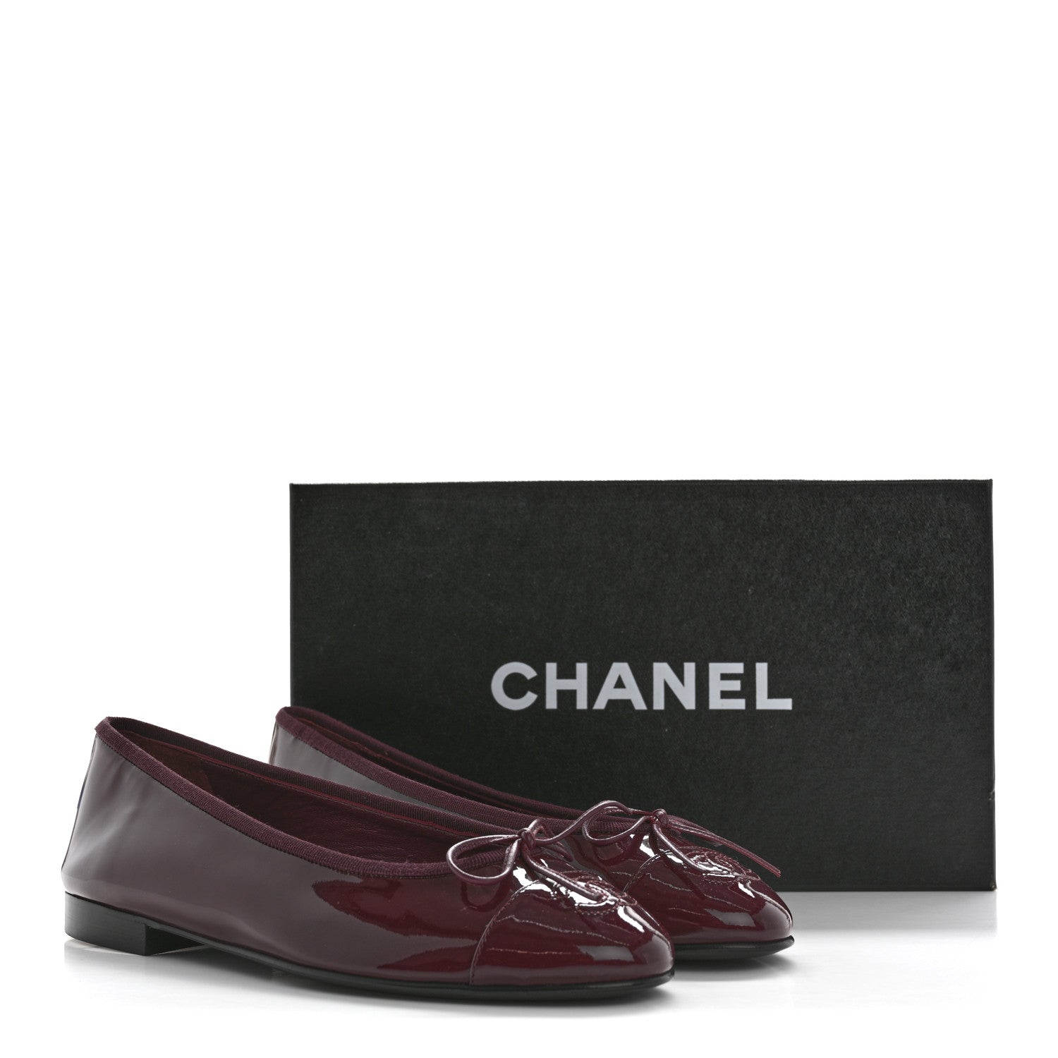 Chanel Patent Cap Toe Ballerina Flats 38 Prune 10 of 10