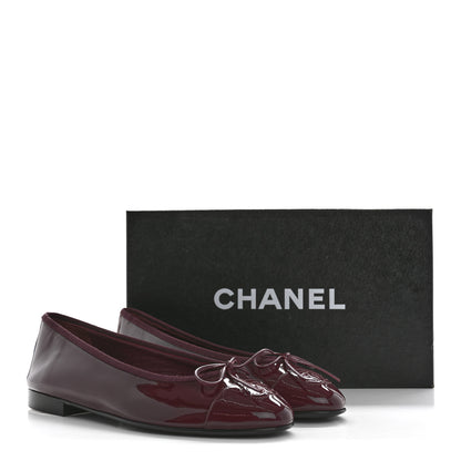 Chanel Patent Cap Toe Ballerina Flats 38 Prune 10 of 10