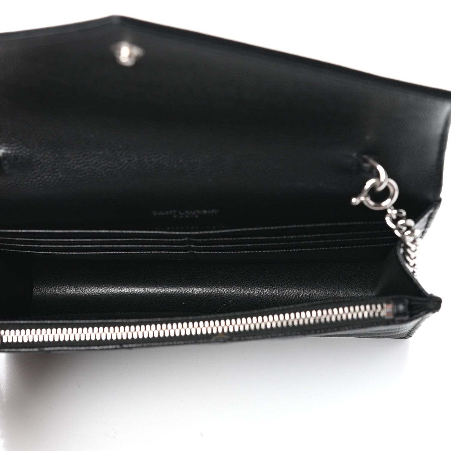 Saint Laurent Grain De Poudre Matelasse Chevron Monogram Envelope Chain Wallet Black 5 of 9