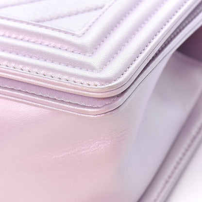Chanel Metallic Lambskin Chevron Quilted Medium Boy Flap Pink 13 of 13