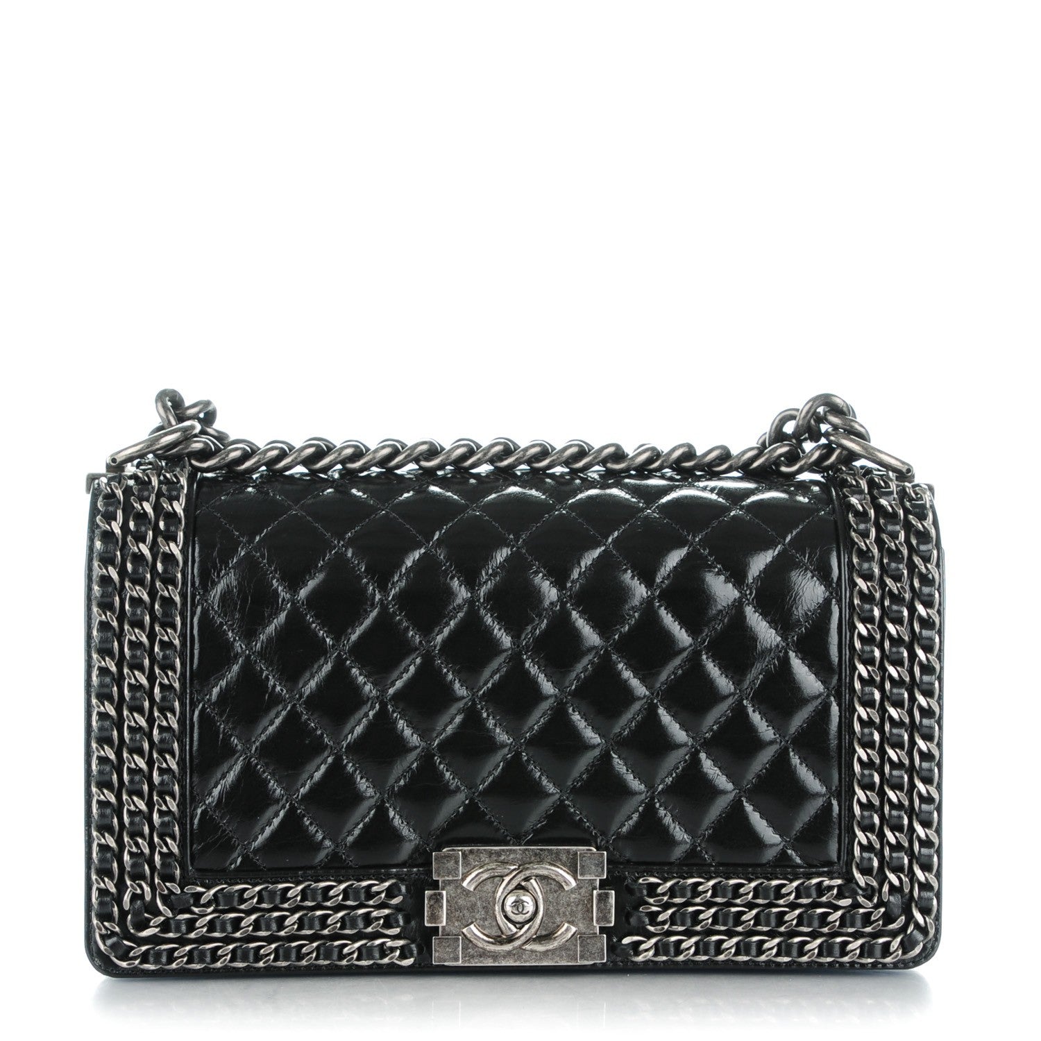 Chanel Glazed Calfskin Quilted Medium Boy Chained Flap Black 1 of 8