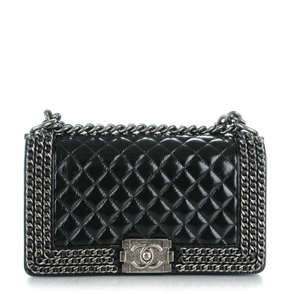Chanel Glazed Calfskin Quilted Medium Boy Chained Flap Black 1 of 8
