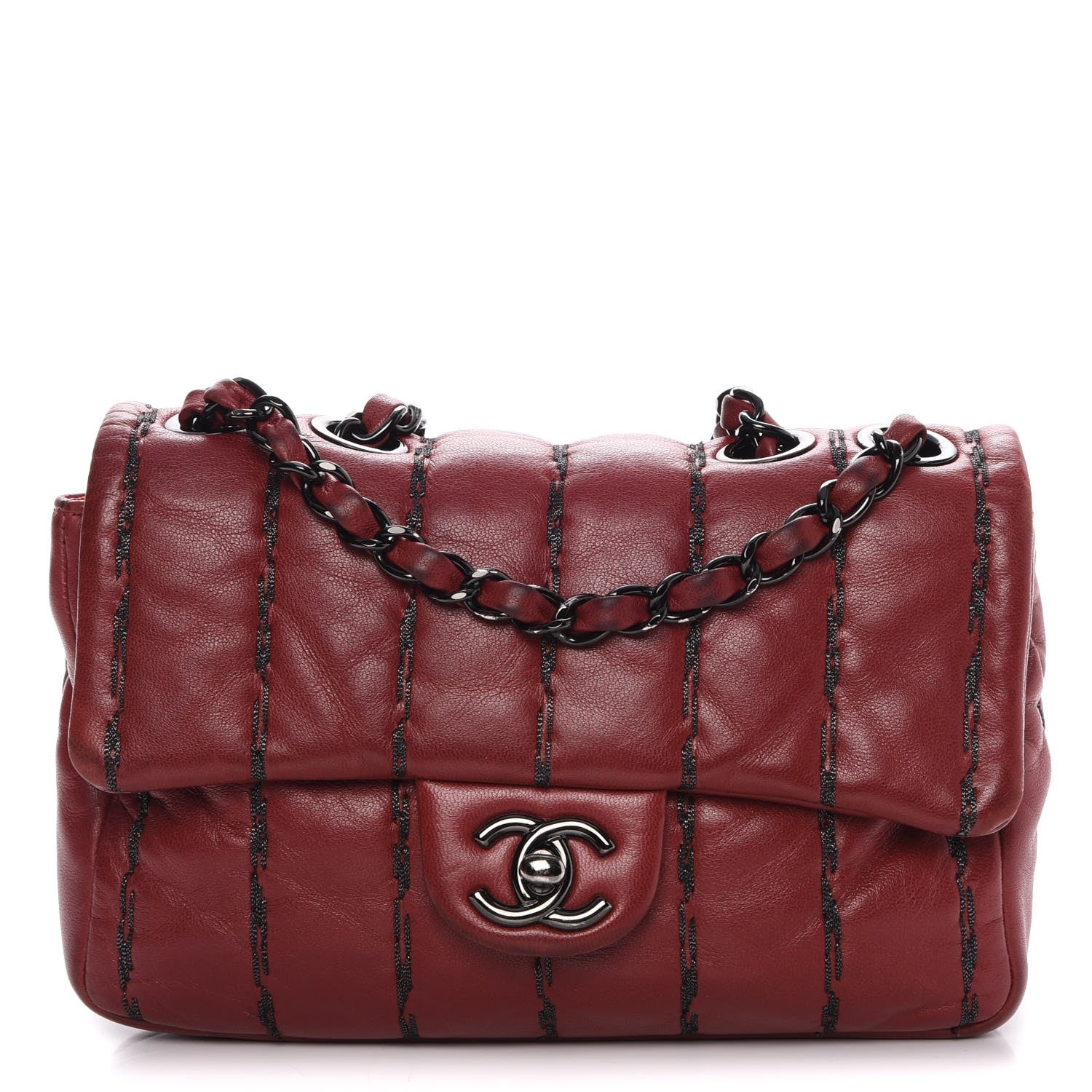 Chanel Lambskin Vertical Stitch Mini Flap Dark Red 1 of 13