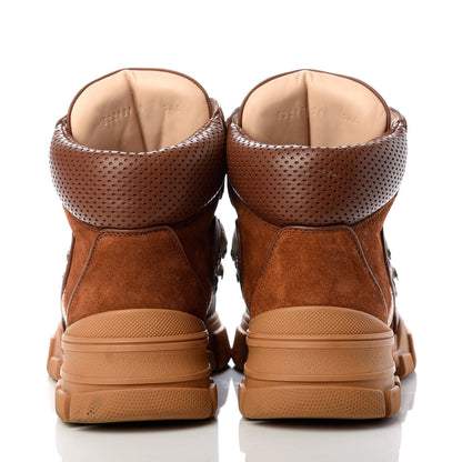 Gucci X SEGA Suede Calfskin GG Monogram Womens Flashtrek High-Top Sneakers 39 New Cuir Beige Ruggine 7 of 12