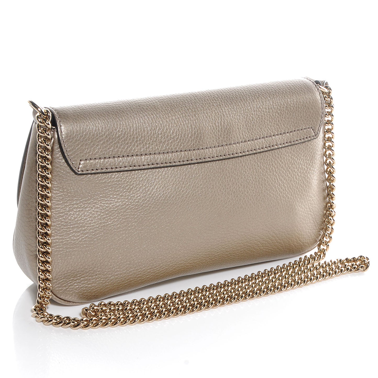 Metallic Pebbled Calfskin Medium Soho Flap Crossbody Golden Beige