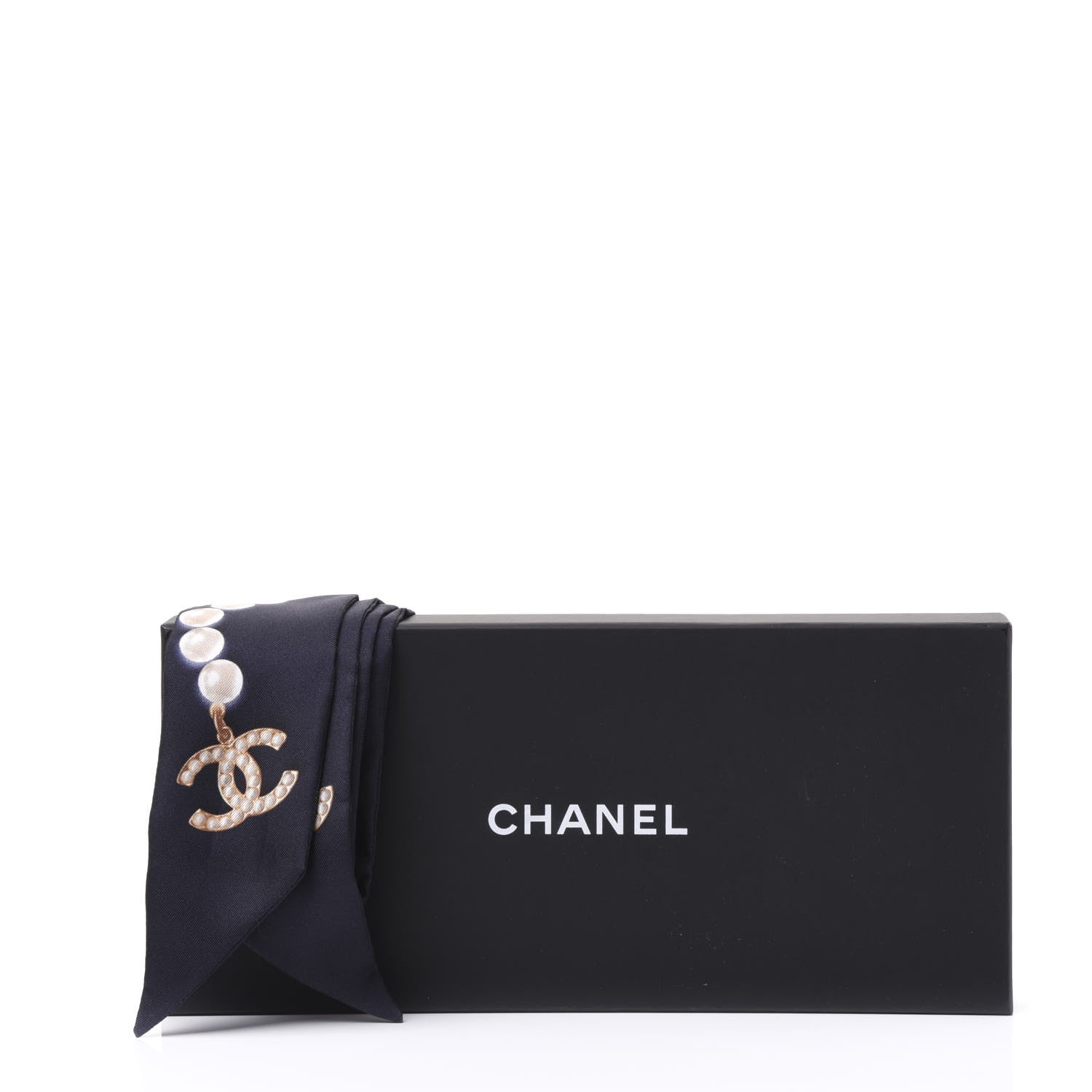 Chanel Silk Pearl CC Slim Bandeau Scarf Navy 4 of 4