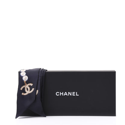 Chanel Silk Pearl CC Slim Bandeau Scarf Navy 4 of 4