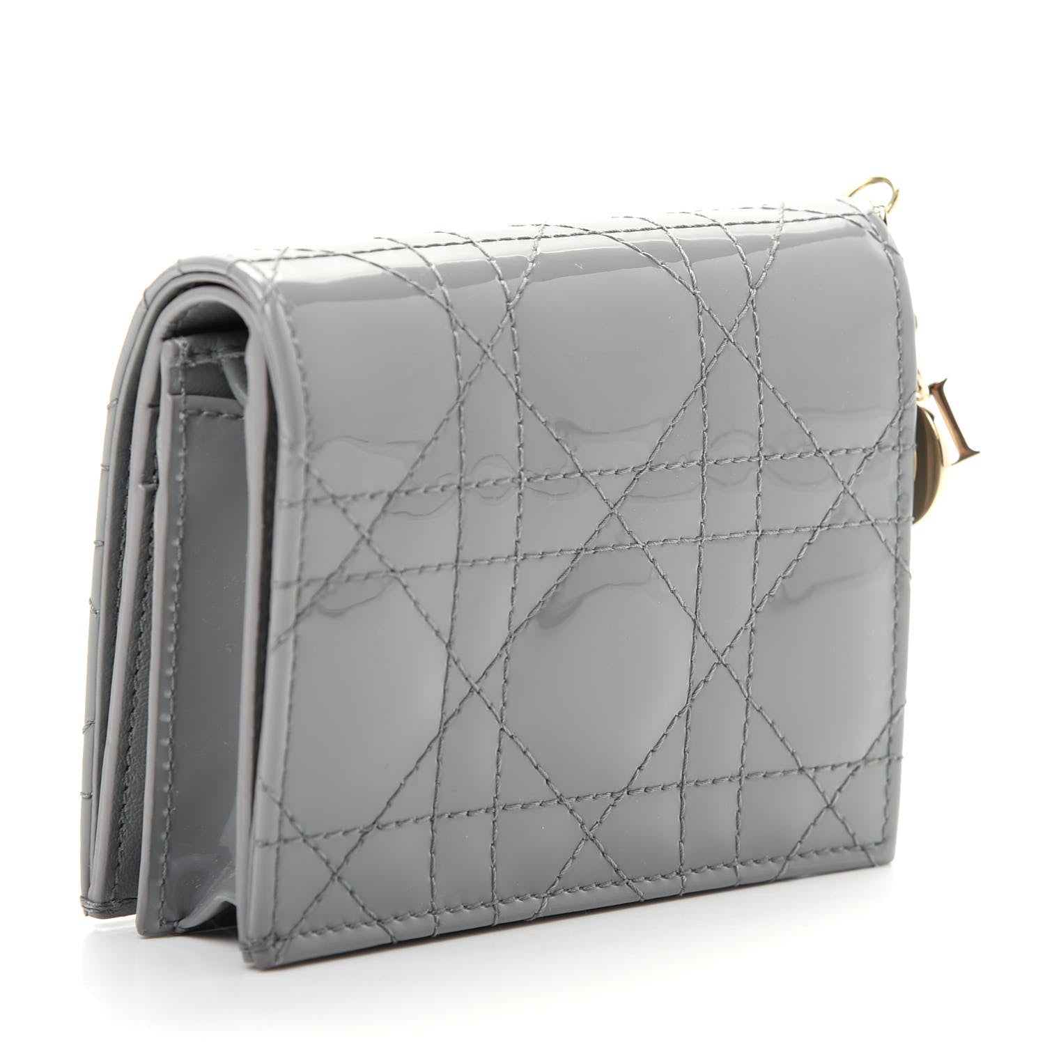 Christian Dior Patent Cannage Mini Lady Dior Wallet Gray Stone 3 of 8