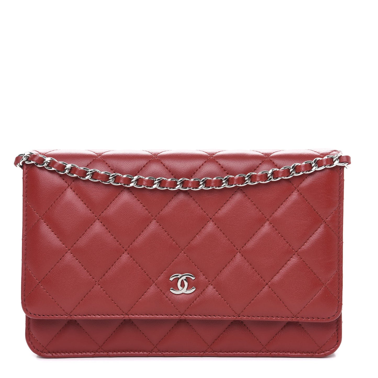 Lambskin Quilted Wallet On Chain WOC Red