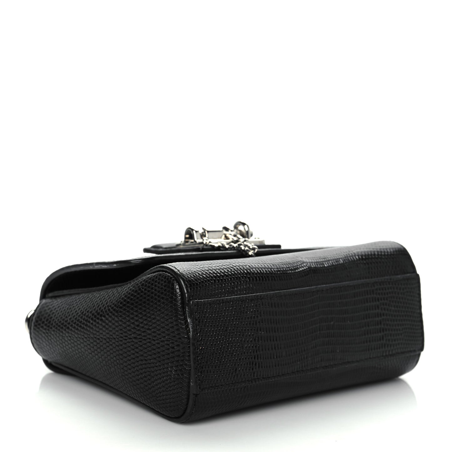 Lizard Calfskin Embossed Small Monica Top Handle Bag Black