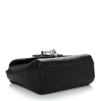 Dolce & Gabbana Lizard Calfskin Embossed Small Monica Top Handle Bag Black 4 of 9