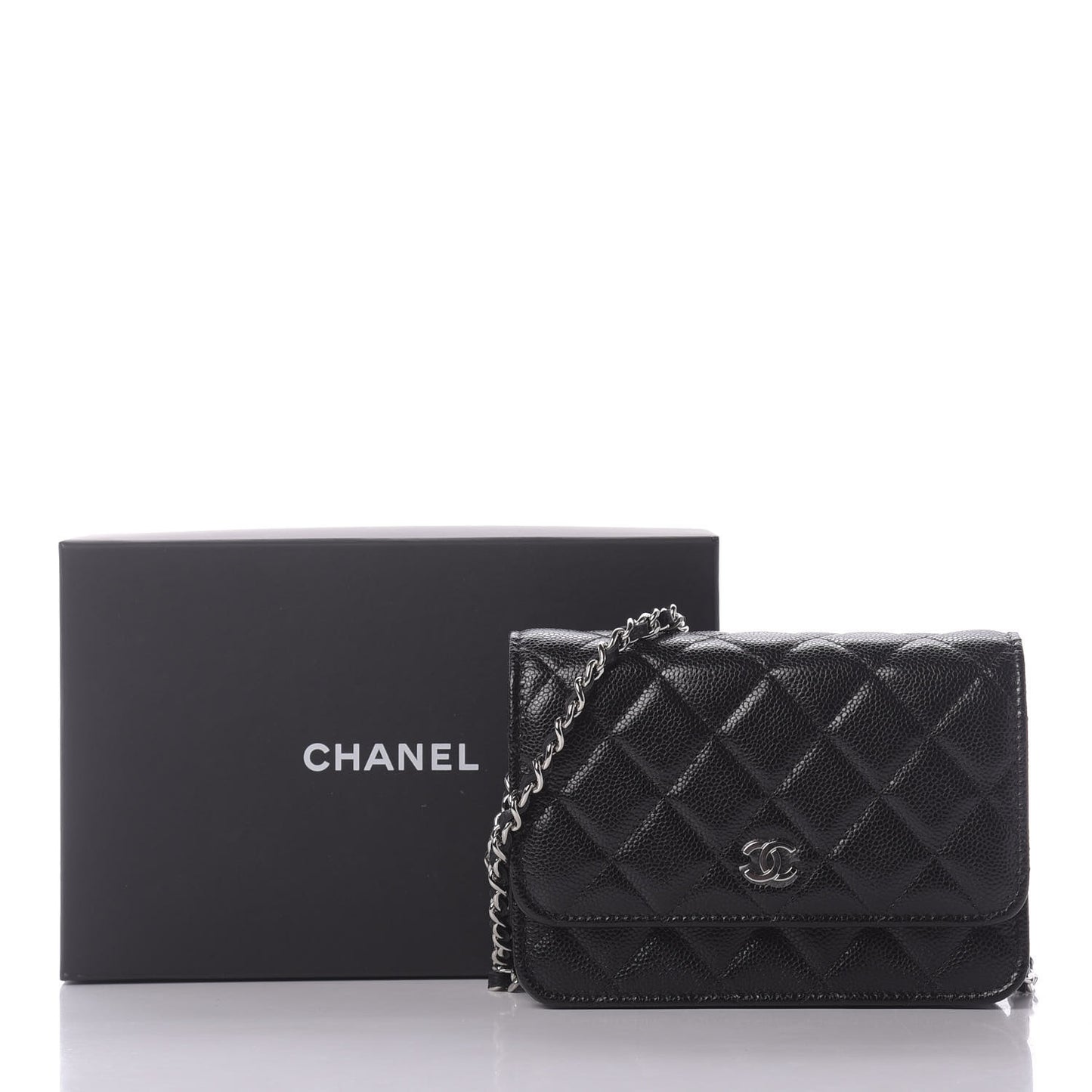 Caviar Quilted Mini Wallet On Chain WOC Black