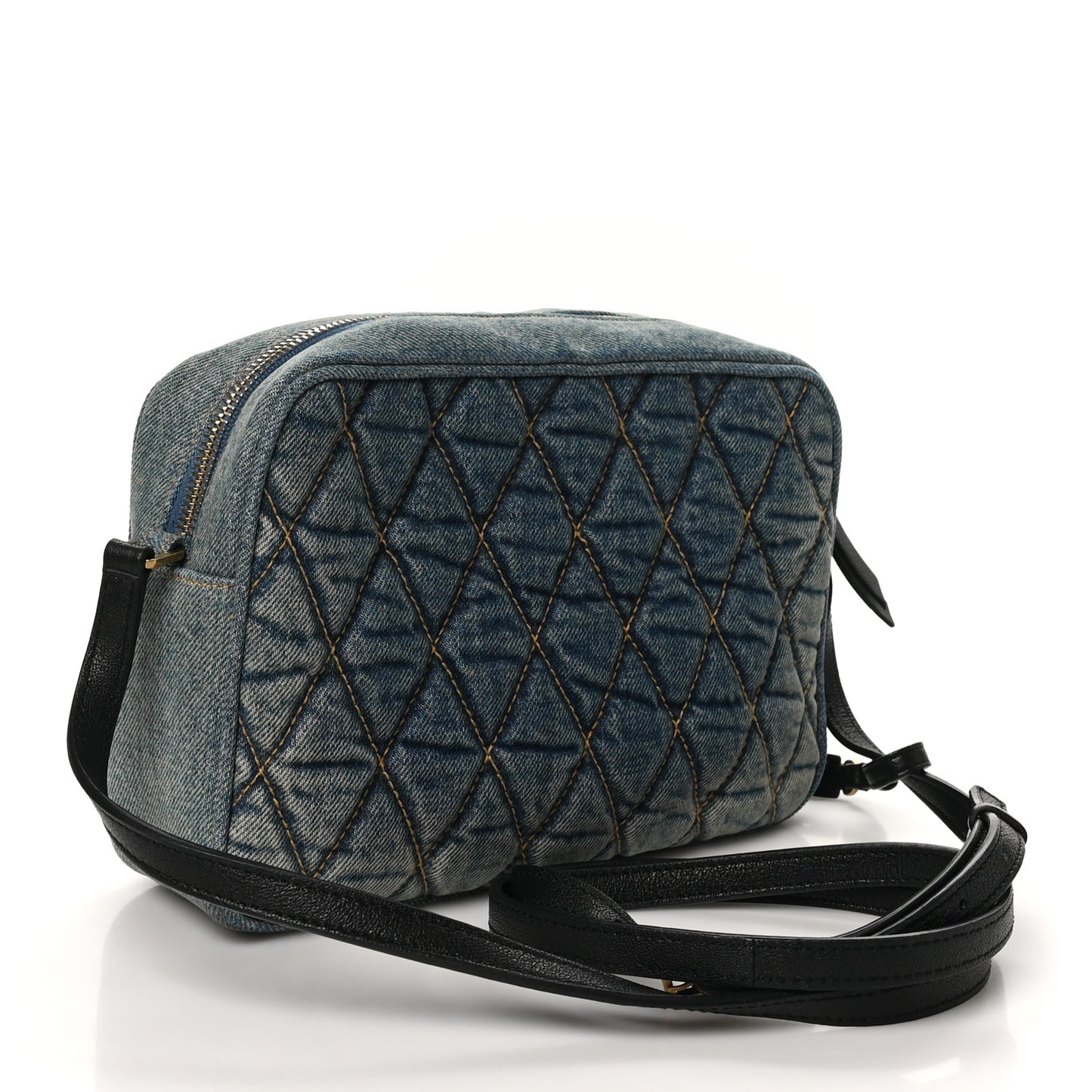 Denim Matelasse Quilted Summer Embroidered Classic Monogram Camera Bag Blue