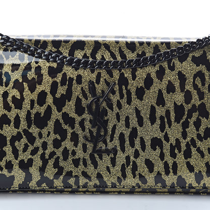 Saint Laurent Patent Leopard Print Monogram Chain Wallet Black Gold 7 of 11